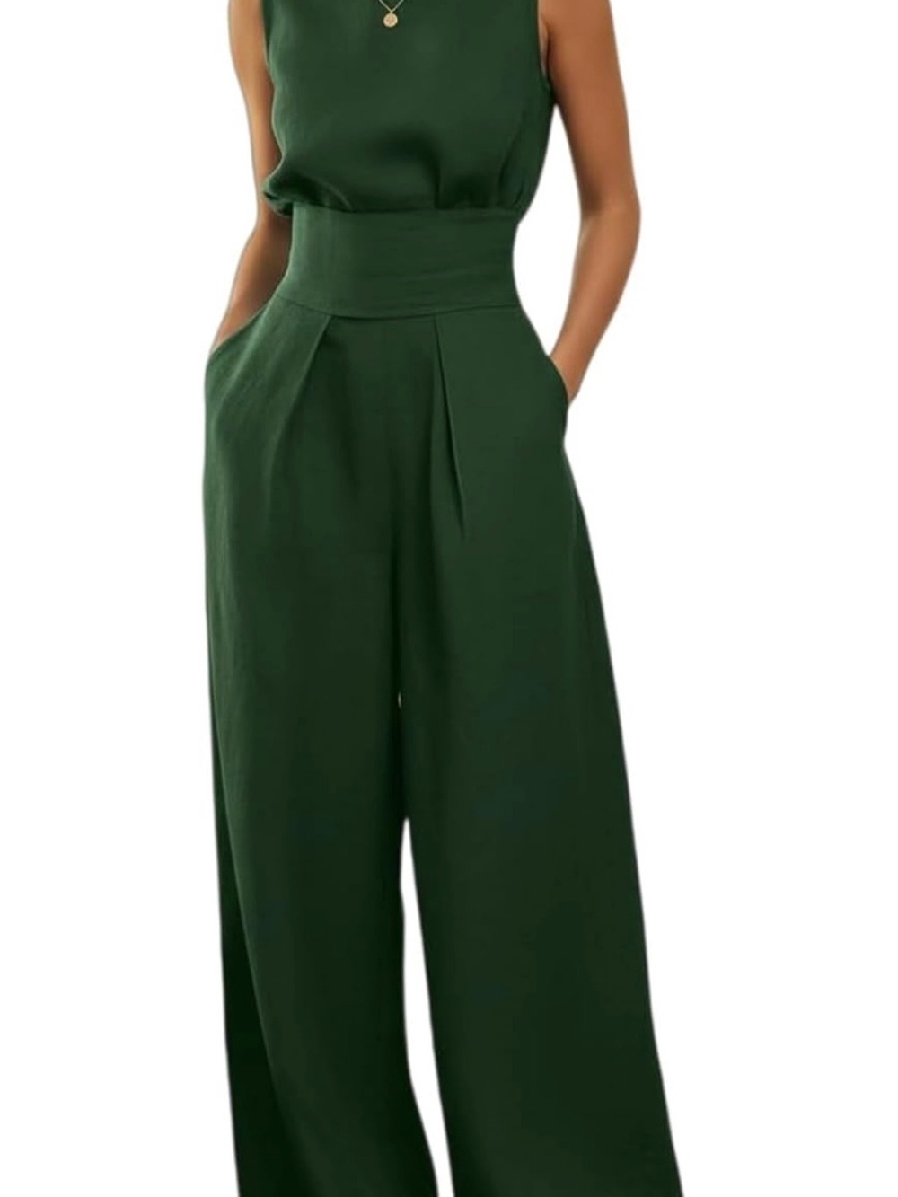 High-Waist Wide-Leg pants and top in Forest Green